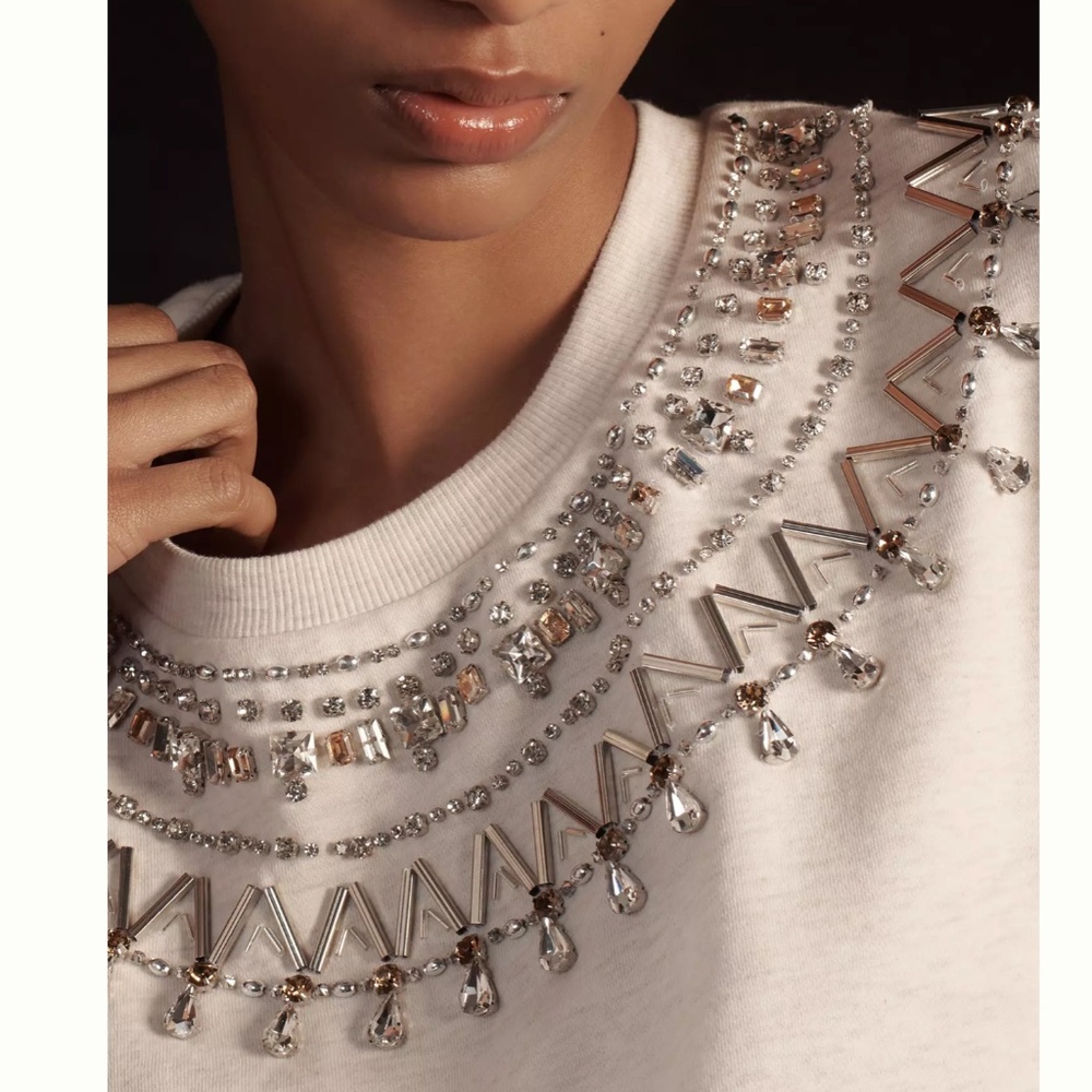 Maeve for Anthropologie Embellished Jewel Collar Sweatshirt - Size: S / NWT